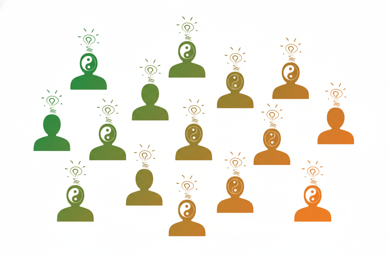 Silhouettes colorées représentant des personnes connectées par des idées partagées, symbole d’intelligence collective et de créativité en groupe à Captieux.