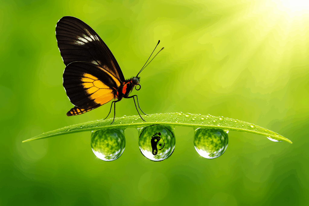 Papillon – Transformation et éveil intérieur en maïeusthésie à Captieux Papillon sur feuille verte, symbole de transformation douce et d’éveil intérieur, inspiré de la maïeusthésie et de la pleine conscience à Captieux, près de Langon.